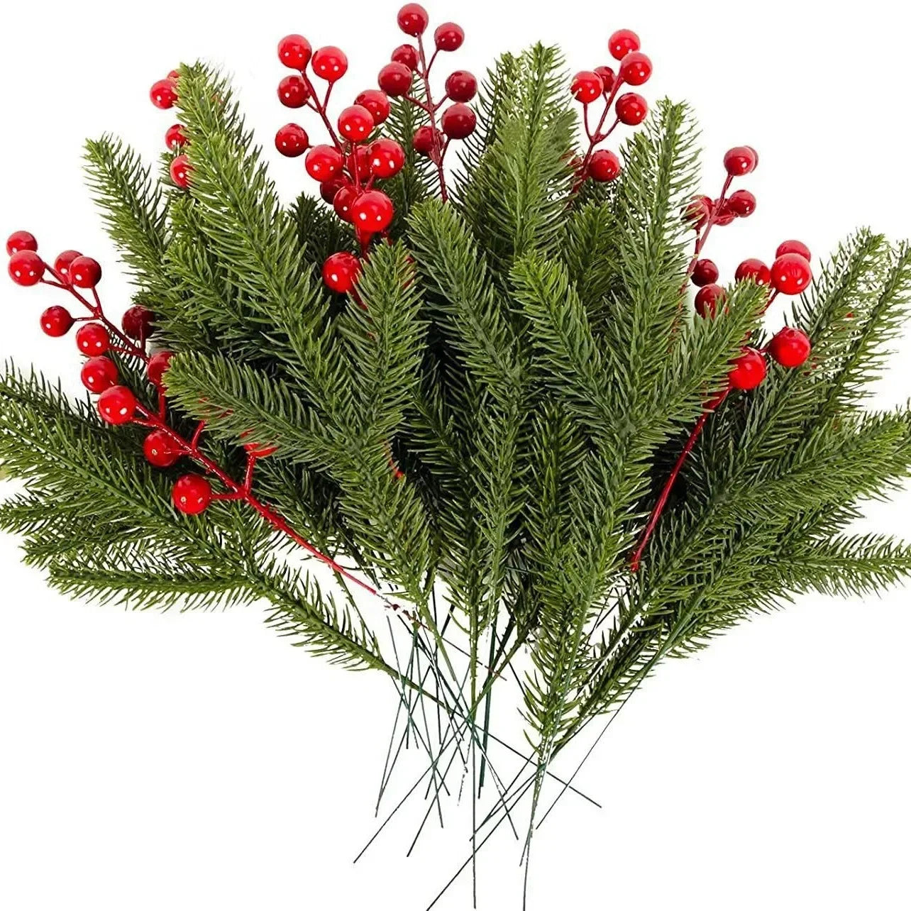Artificial Pine Branches with Red Berries – Christmas Décor