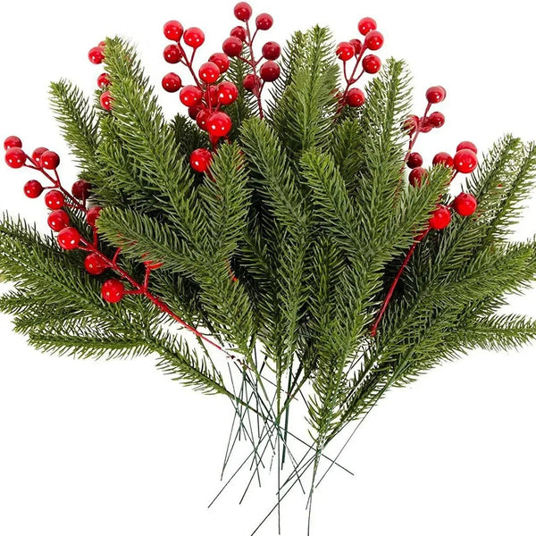 Artificial Pine Branches with Red Berries – Christmas Décor