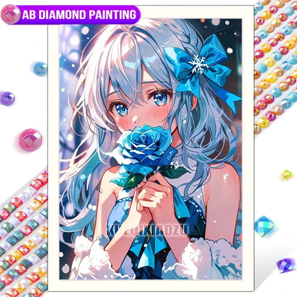 Anime Girl Diamond Painting Kit – AB Rhinestone Mosaic Embroidery Art DIY Craft