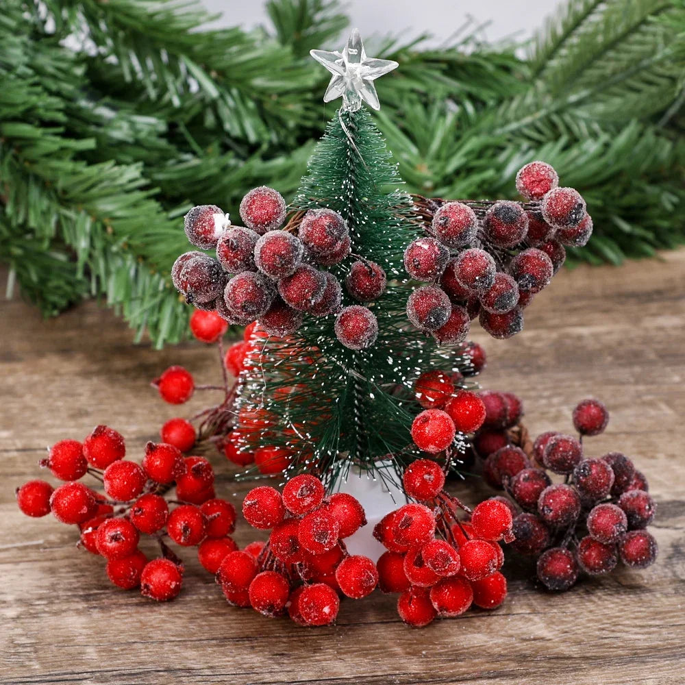 Frosted Holly Berries – Mini Artificial Christmas Berry Bouquet for DIY Wreaths & Décor