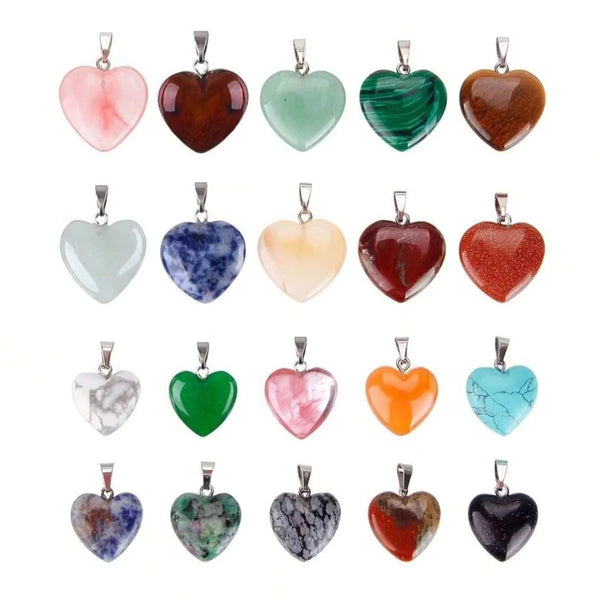 10pcs Natural Crystal Heart Pendants – Mixed Colors