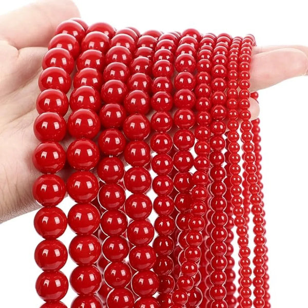 Red Coral Glass Beads – Round Loose Spacer Beads for DIY Jewelry (6/8/10mm)