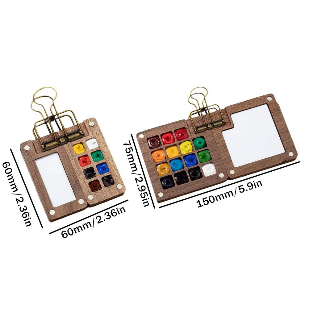 Mini Walnut Wood Watercolor Palette – 15 Grid