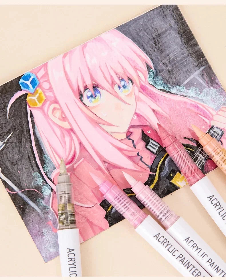 Acrylic Marker Pen Set – 9PCS Soft Brush DIY Paint Art Markers for Students