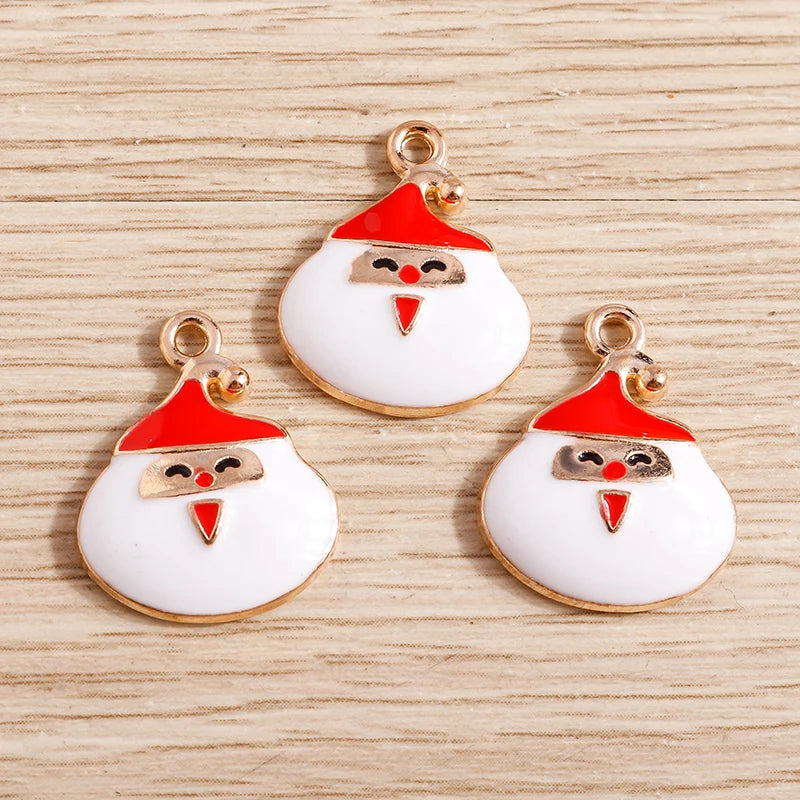 Christmas Enamel Charms – 10PCS Deer, Santa, Tree & Bell Pendants for DIY Jewelry