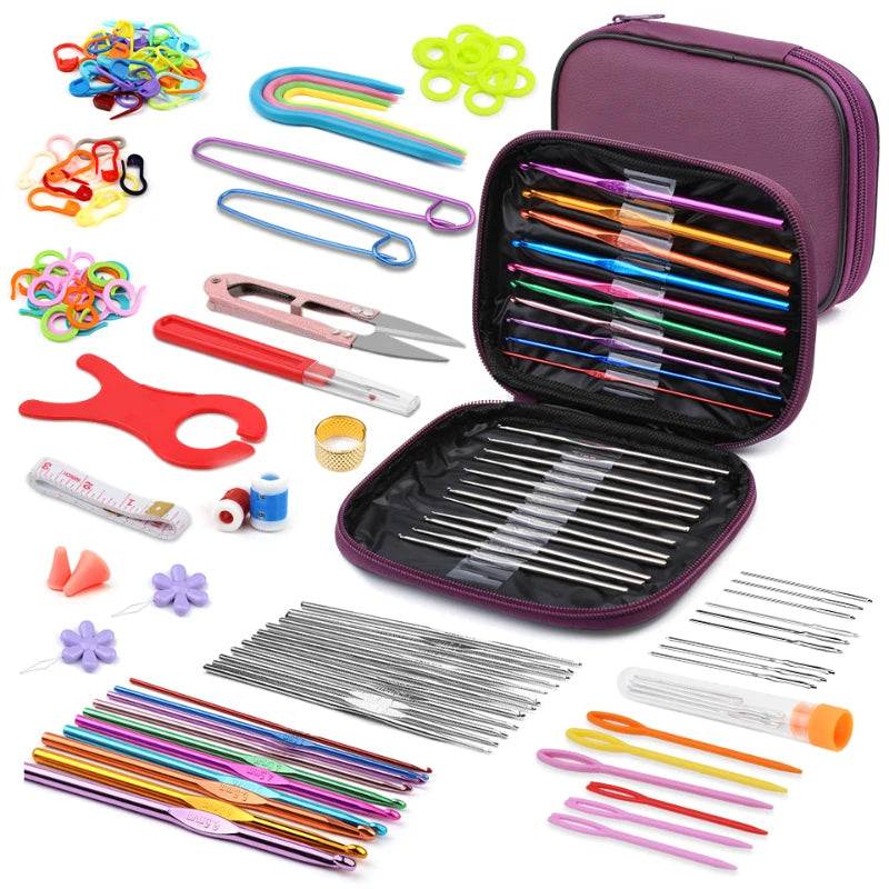 Crochet Kit for Beginners – Ergonomic Hook Set with Needles, Stitch Markers & Case