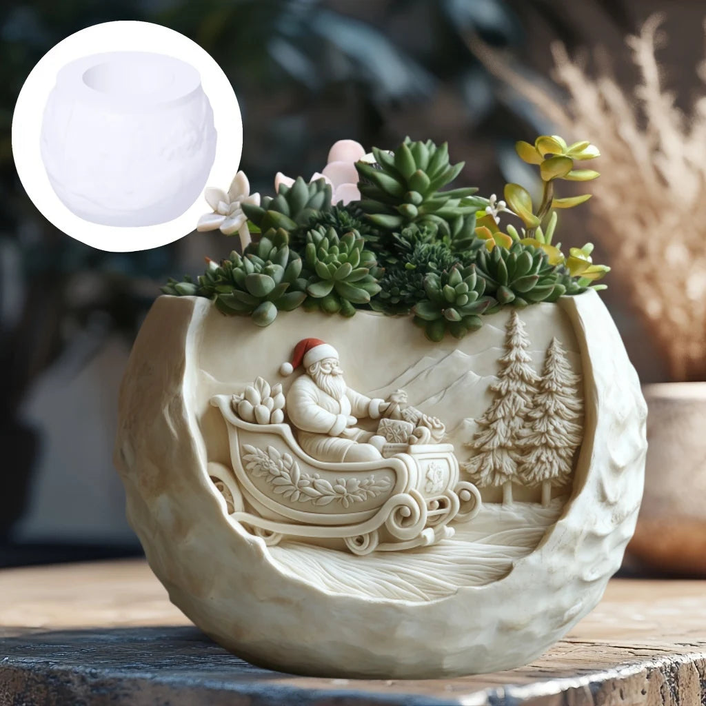 Cedar Sled Santa 3D Silicone Mold – Candle, Resin, & Succulent Pot DIY