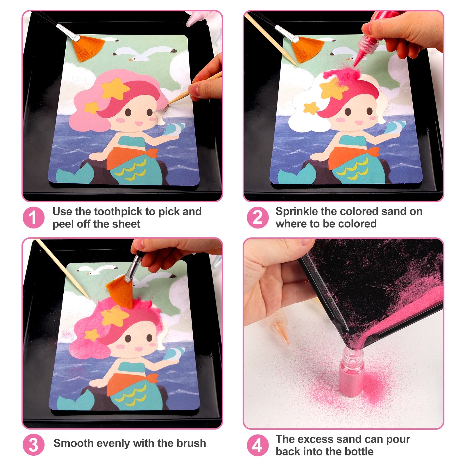 Sand Art Kit – 12 Princess Sand Painting Cards, 14 Colors