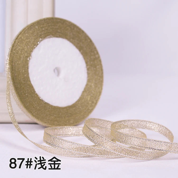 25Y 6mm Glitter Silk Satin Ribbon – Silver/Gold