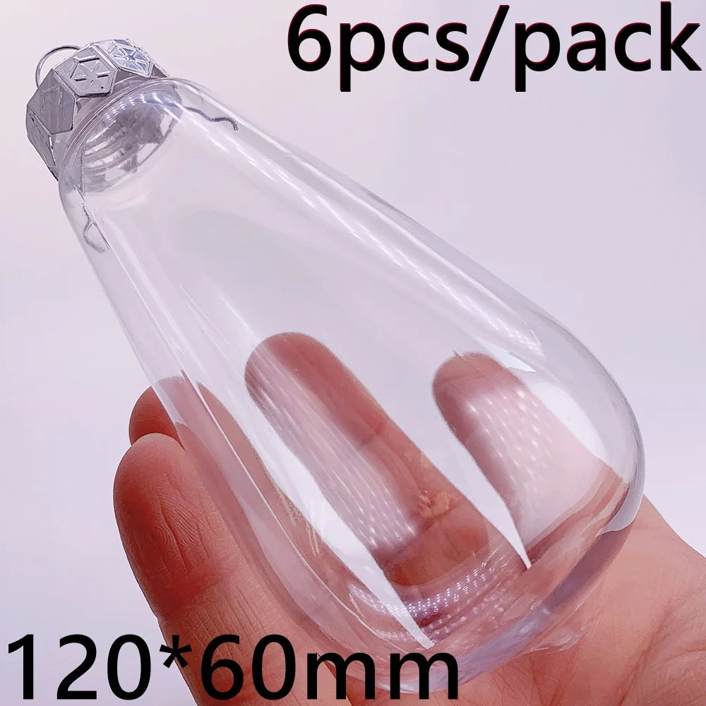 6pcs Transparent Shatterproof Christmas Baubles – 80mm Plastic Ornaments