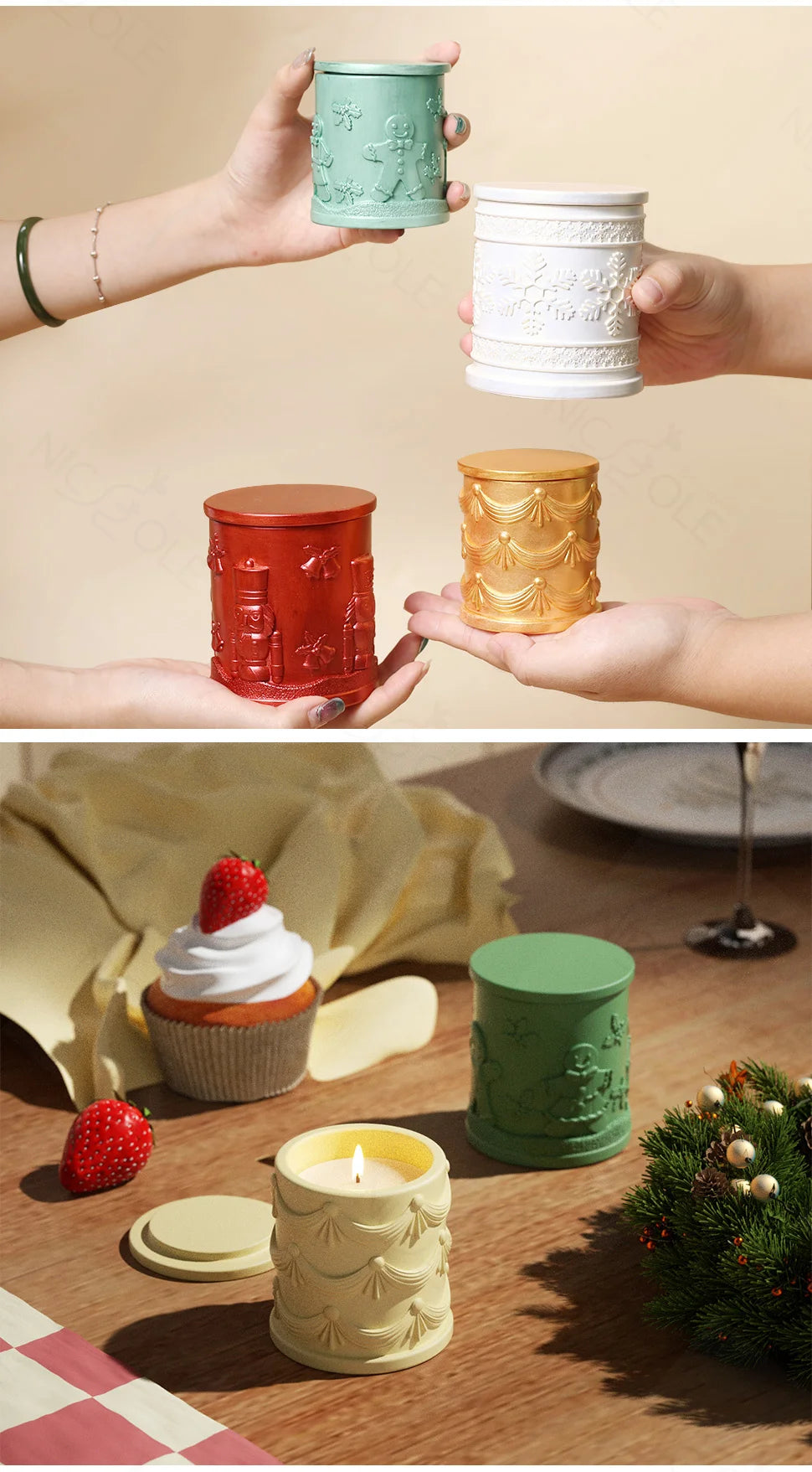 Christmas Candle Jar Silicone Mold – Nicole Christmas Tales Gypsum & Jesmonite Mold