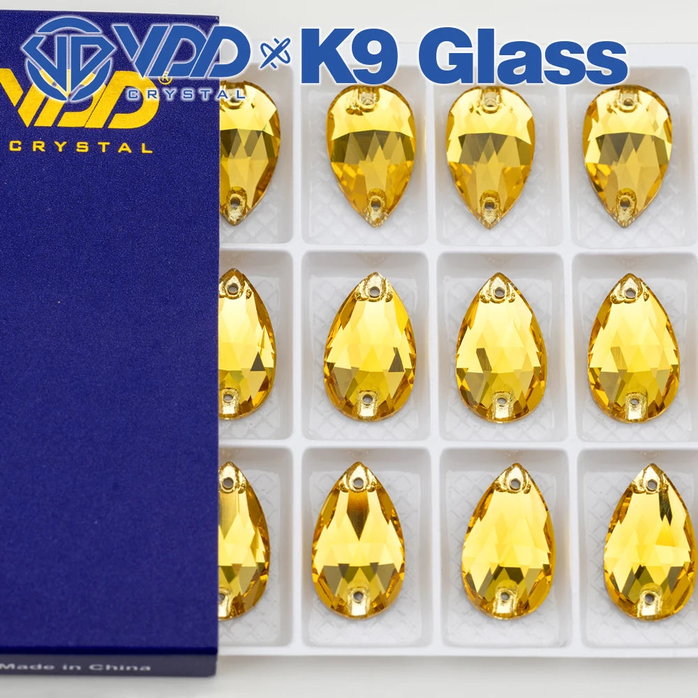 VDD Pear-Shaped K9 Glass Sew-On Rhinestones – Multicolor Crystal Stones