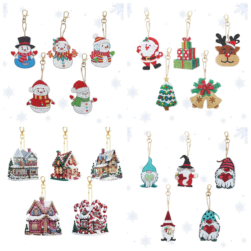 DIY Diamond Art Keychain Set – 5PCS Acrylic Christmas Ornaments for Holiday Décor