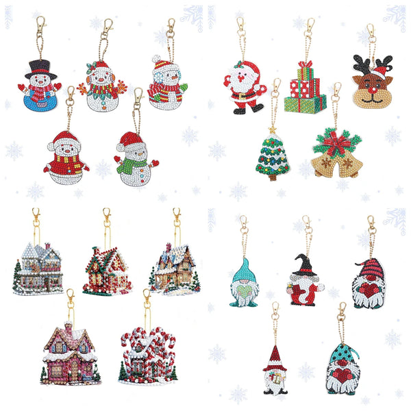 DIY Diamond Art Keychain Set – 5PCS Acrylic Christmas Ornaments for Holiday Décor
