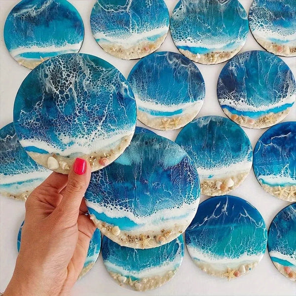 4PC Circular Agate Resin Coaster Silicone Mold – Crystal Hole Design