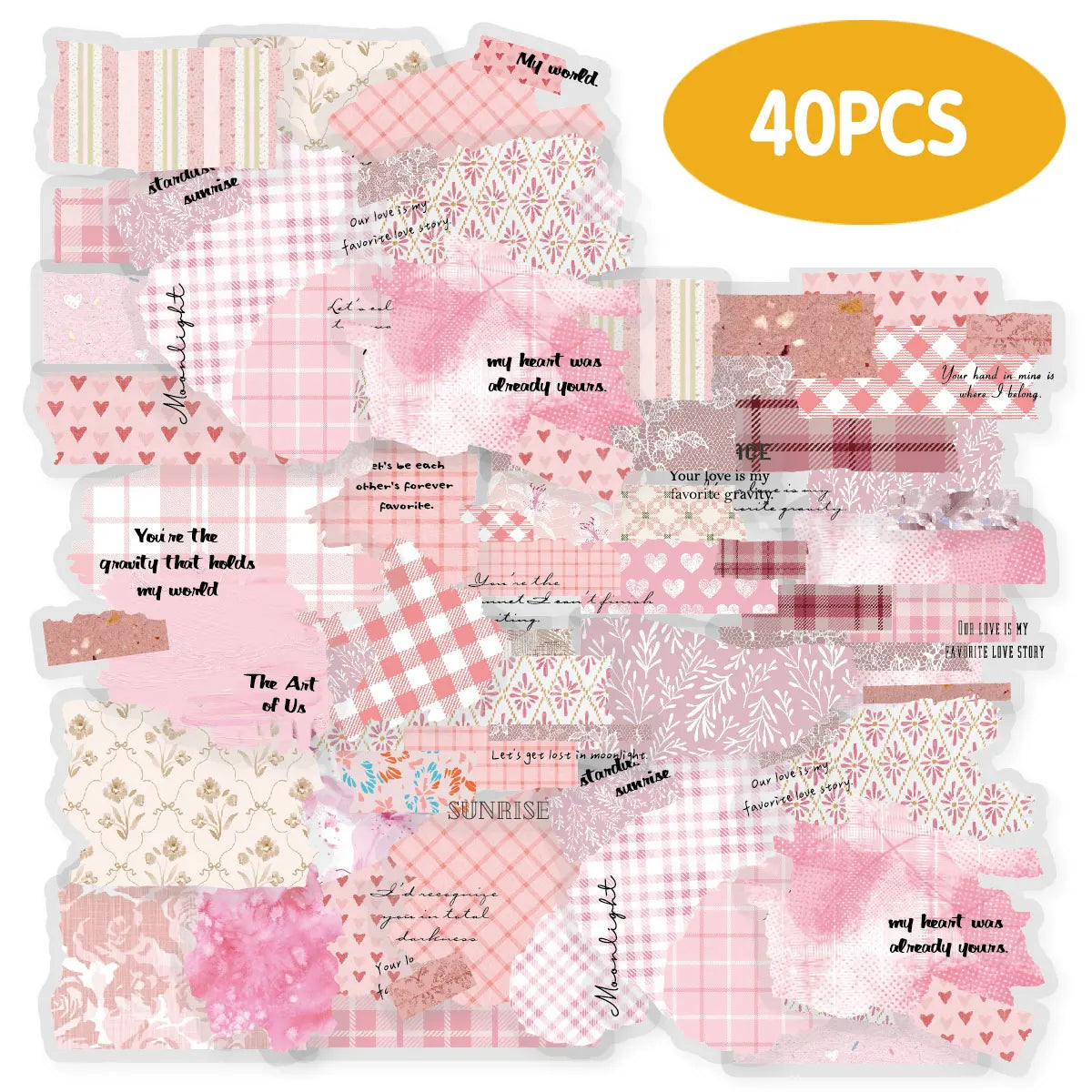 Pink Cute Pattern Stickers – 40PCS Aesthetic Decals for DIY Crafts & Scrapbooks