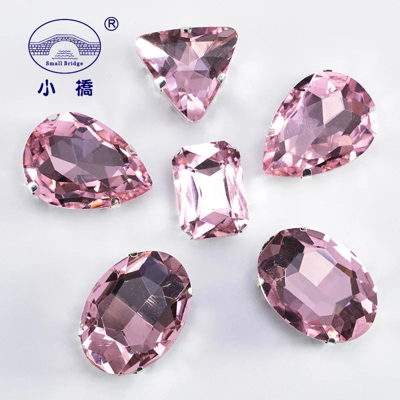 Glitter Mixed Shape Pink Glass Rhinestones – 50pcs Flatback Sew-On Craft Gems