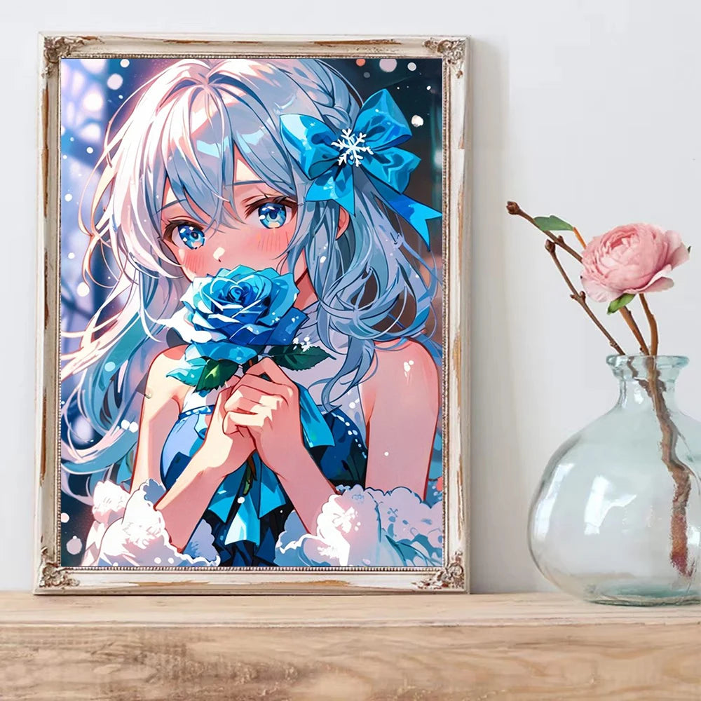 Anime Girl Diamond Painting Kit – AB Rhinestone Mosaic Embroidery Art DIY Craft