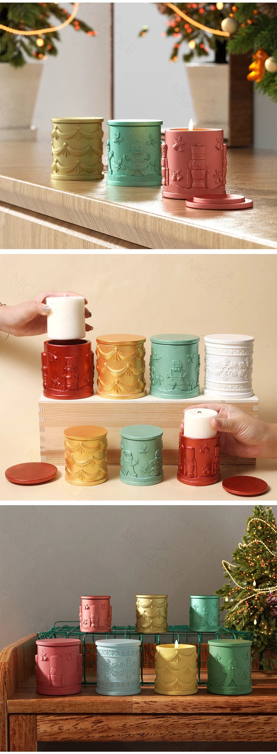 Christmas Candle Jar Silicone Mold – Nicole Christmas Tales Gypsum & Jesmonite Mold