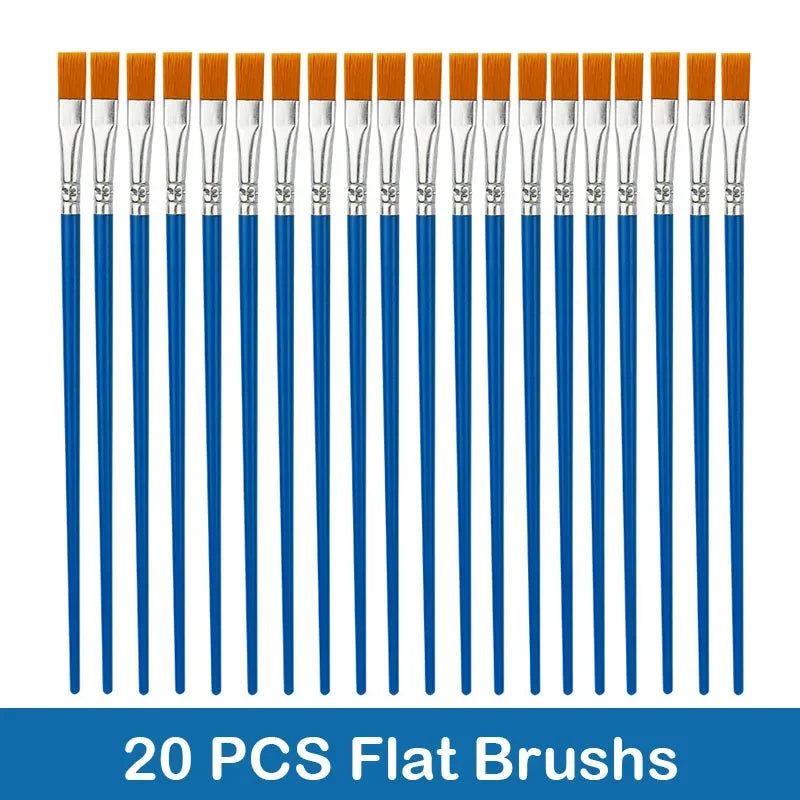 Nylon Hair Paint Brushes – Round & Flat Brush Set for Oil, Acrylic & Watercolor