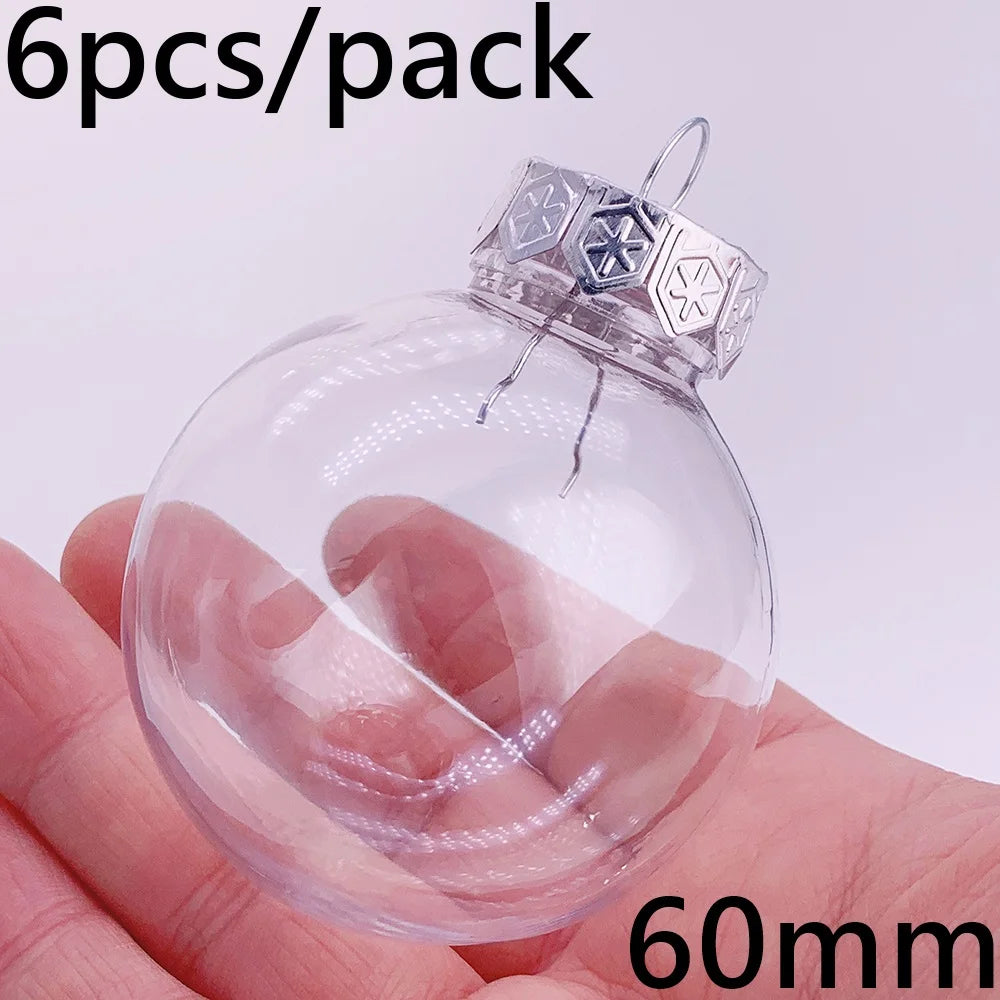 6pcs Transparent Shatterproof Christmas Baubles – 80mm Plastic Ornaments