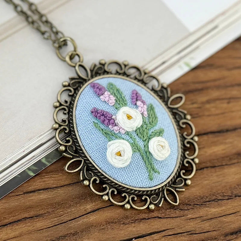 Rose Mini Embroidery Necklace DIY Pendant Kit