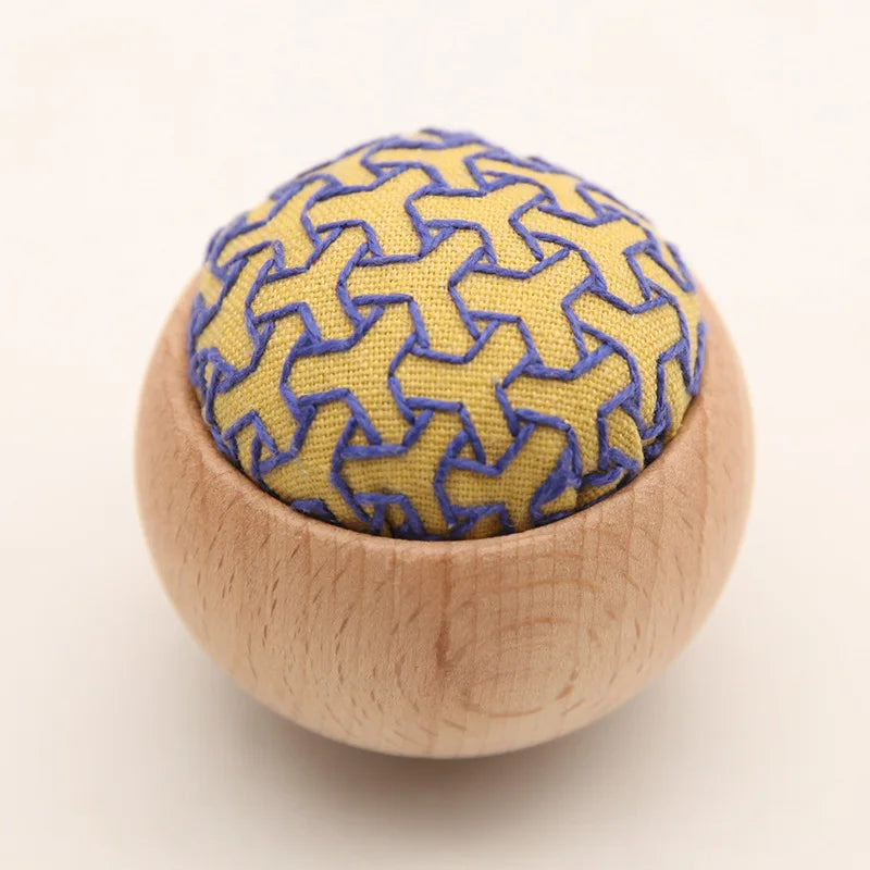 DIY Sashiko Pin Cushion with Wooden Base