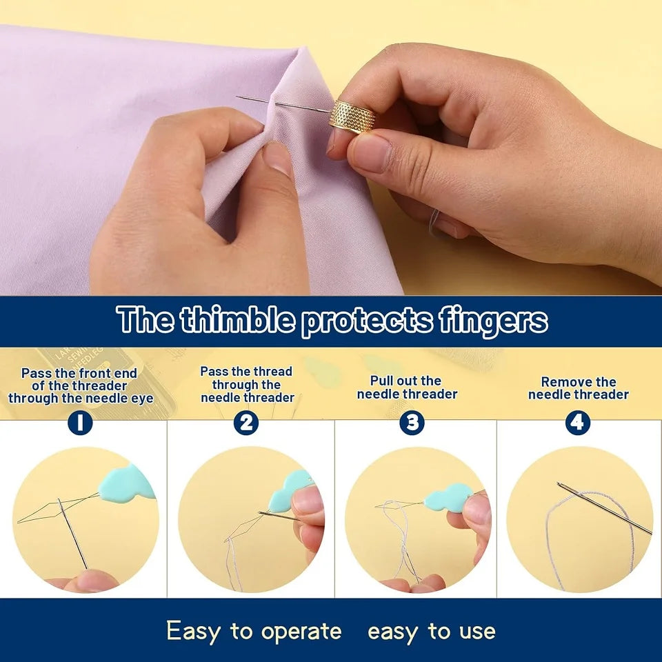 Large Eye Sewing Needles Kit – Hand Sewing Accessories Set with Threader & Thimble