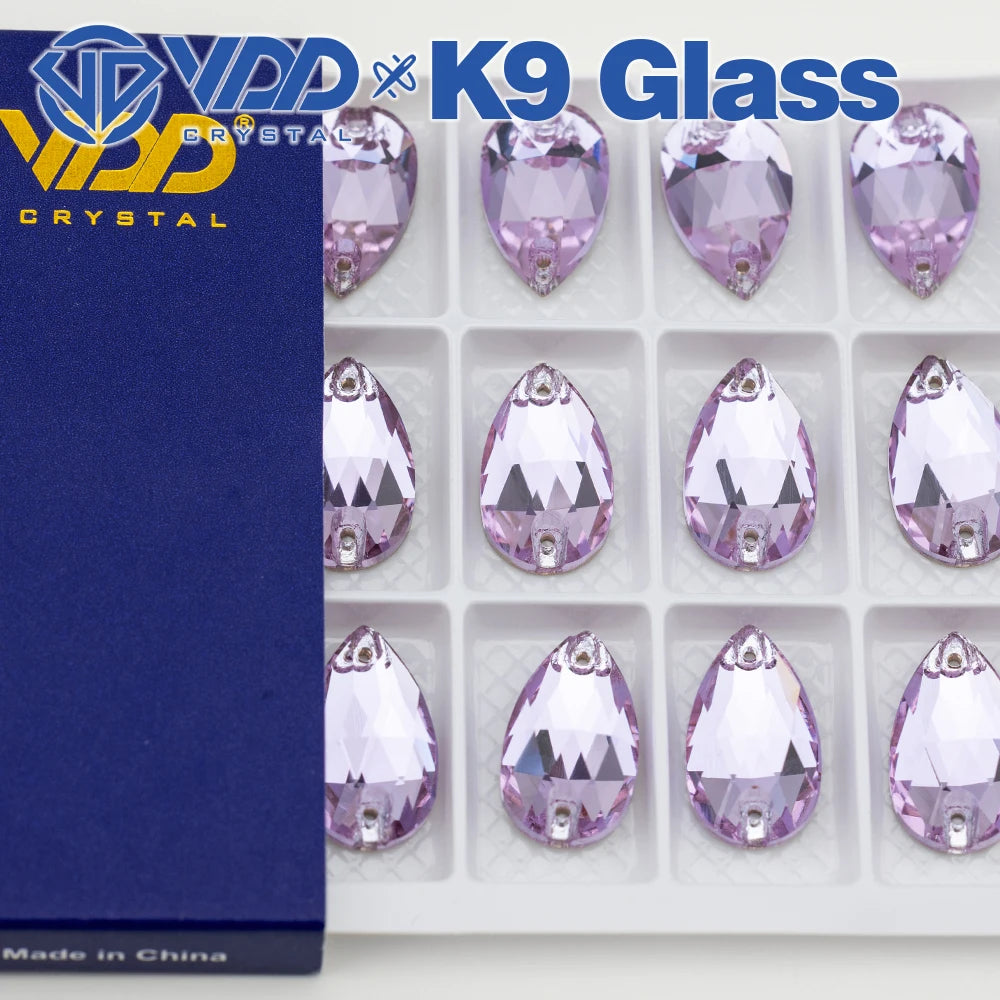 VDD Pear-Shaped K9 Glass Sew-On Rhinestones – Multicolor Crystal Stones