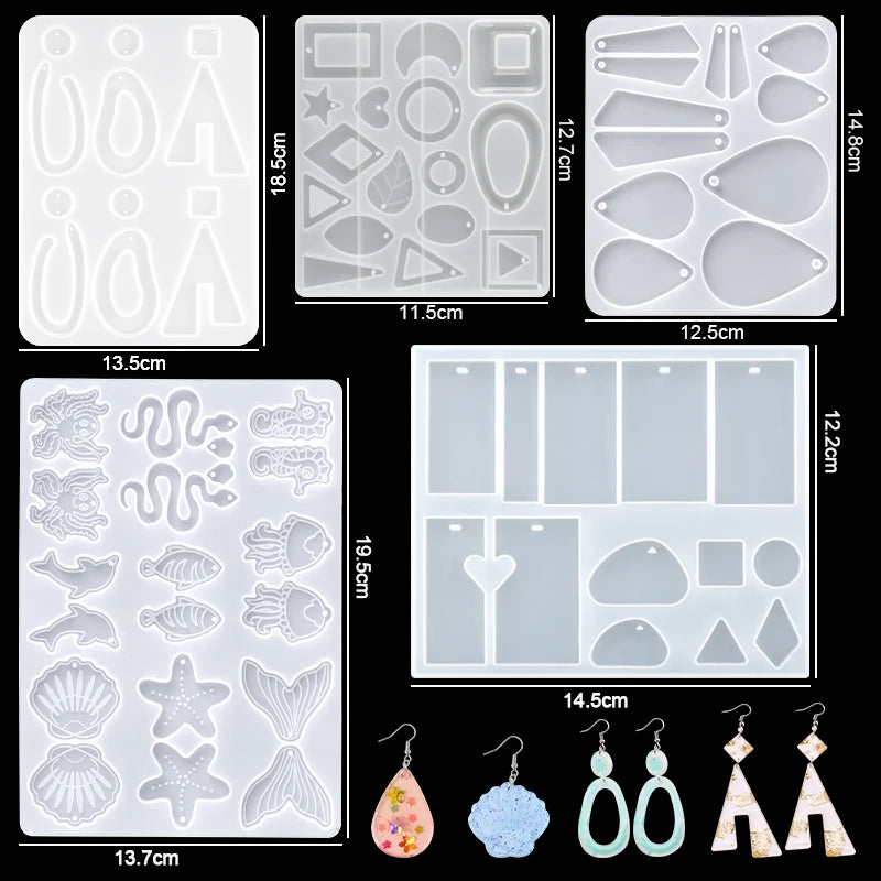 16-Style Epoxy Resin Mold Kit – Silicone Jewelry Casting Set for DIY Earrings