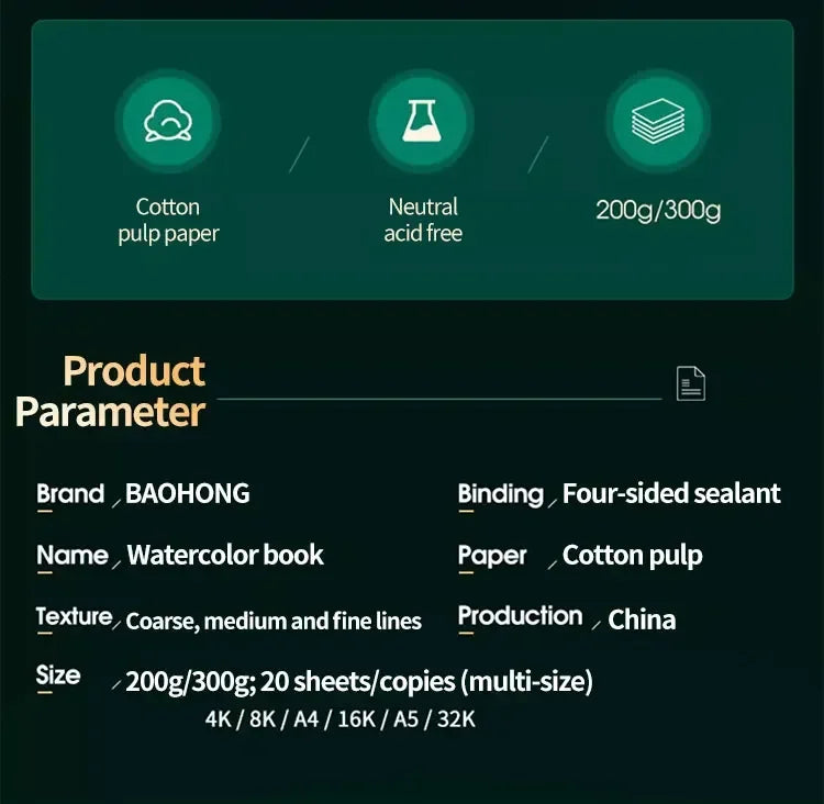 100% Cotton Watercolor Paper Pad – 20 Sheets, 200gsm/300gsm