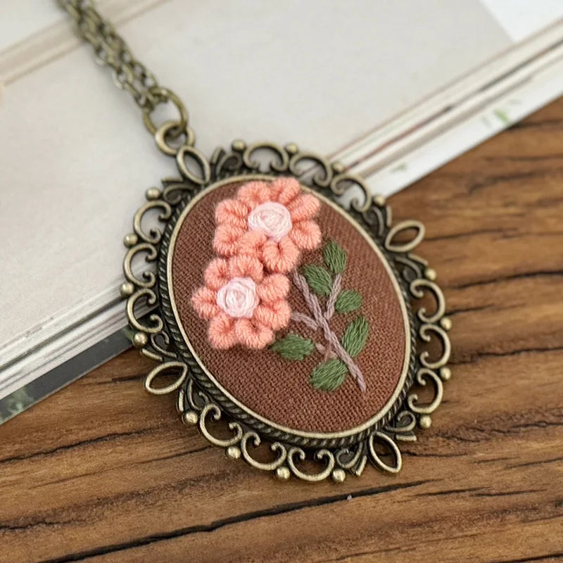 Rose Mini Embroidery Necklace DIY Pendant Kit