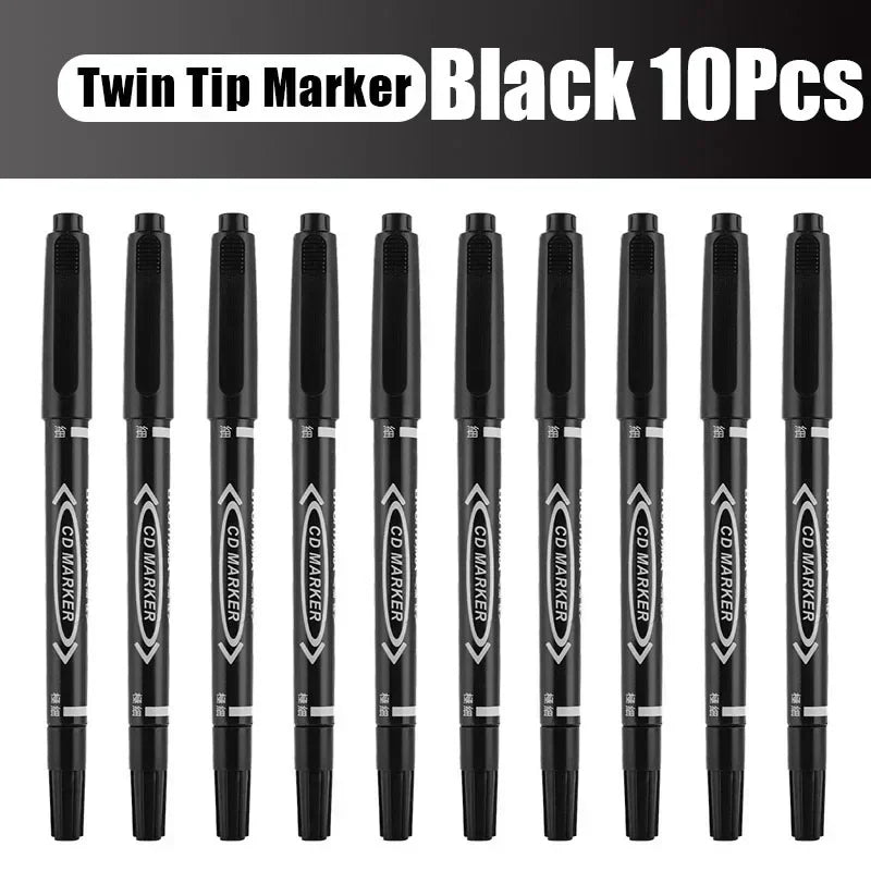 Twin Tip Permanent Markers – Black, Blue, Red (5/10 Pack)