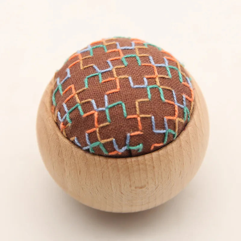 DIY Sashiko Pin Cushion with Wooden Base