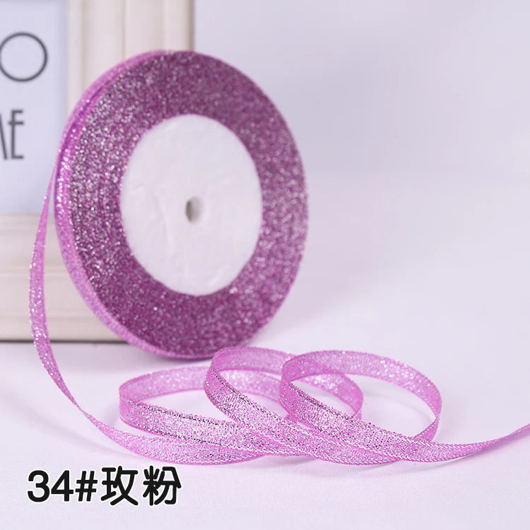 25Y 6mm Glitter Silk Satin Ribbon – Silver/Gold