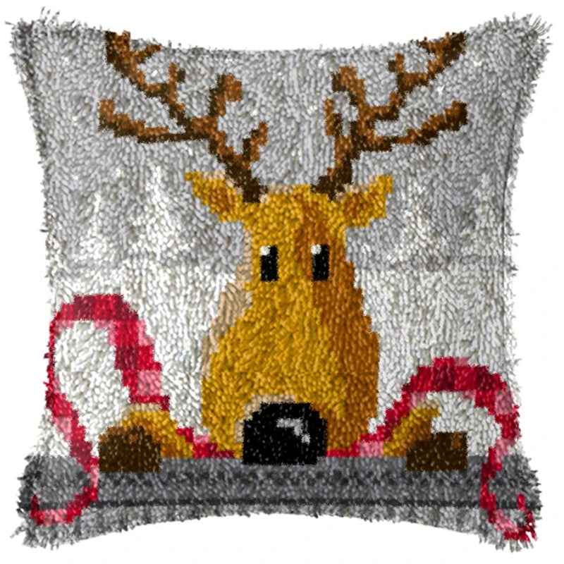 Snowman & Elk Latch Hook Kit – DIY Crochet Rug & Cushion Embroidery Set