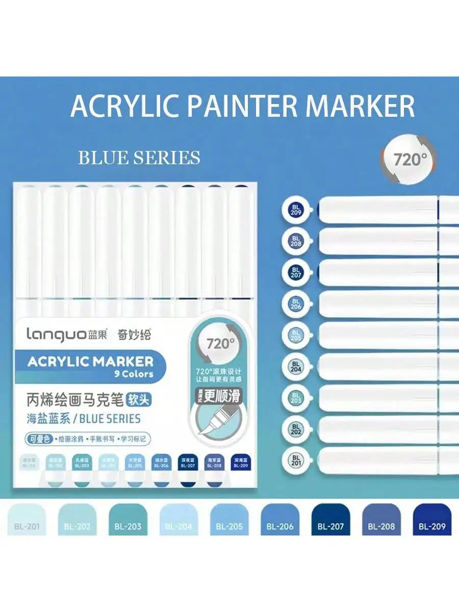 Acrylic Marker Pen Set – 9PCS Soft Brush DIY Paint Art Markers for Students