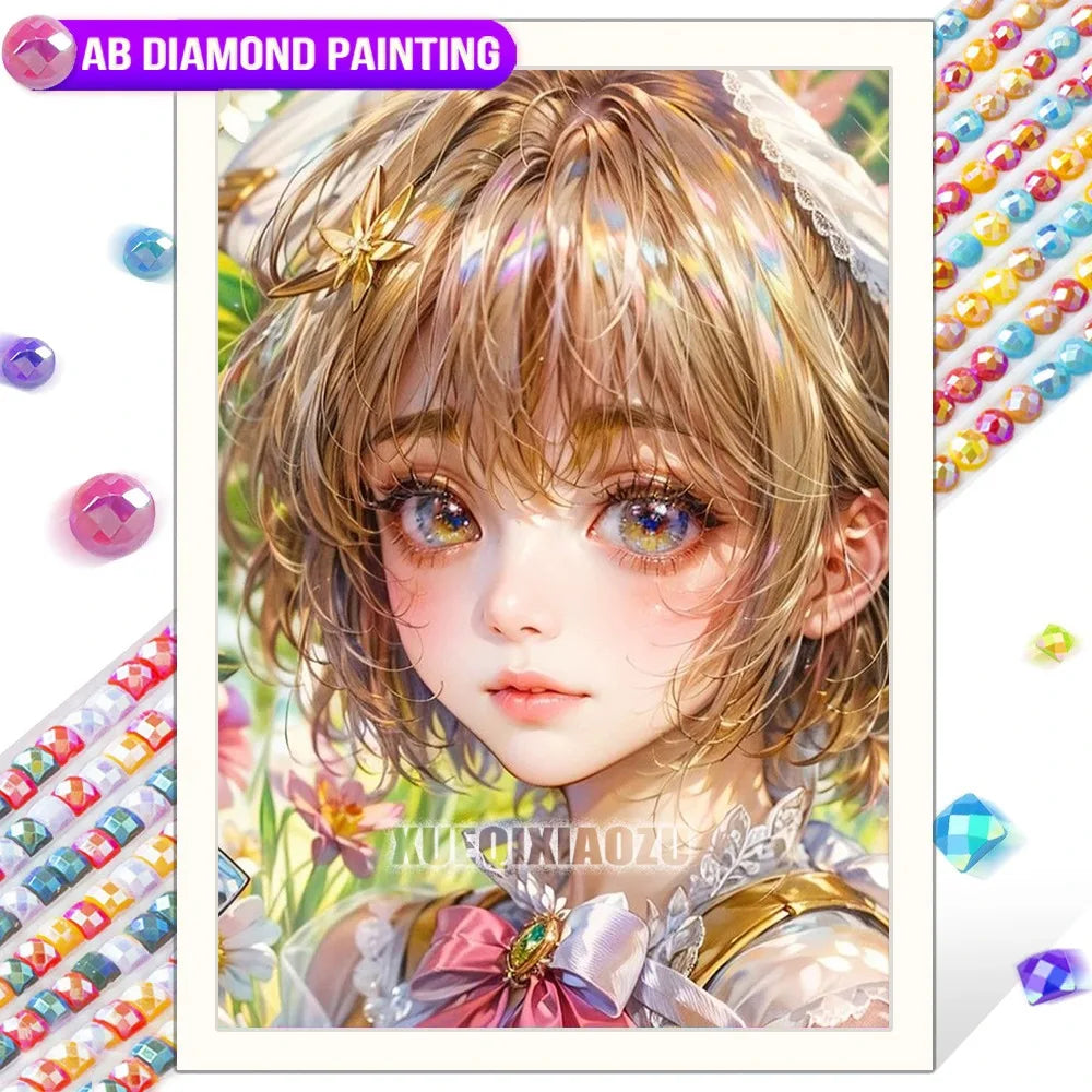 Anime Girl Diamond Painting Kit – AB Rhinestone Mosaic Embroidery Art DIY Craft