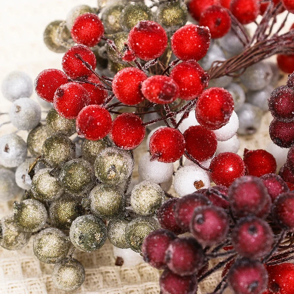 Frosted Holly Berries – Mini Artificial Christmas Berry Bouquet for DIY Wreaths & Décor