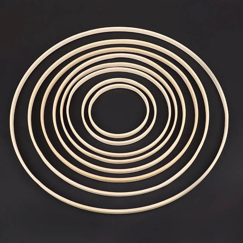 5PCS Wooden Bamboo Hoops – Round Rings for DIY Crafts & Home Décor