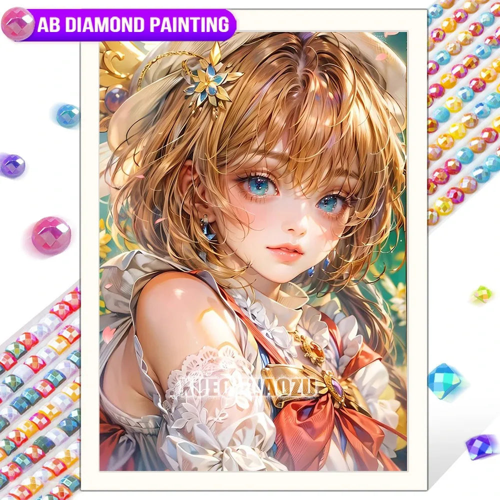 Anime Girl Diamond Painting Kit – AB Rhinestone Mosaic Embroidery Art DIY Craft