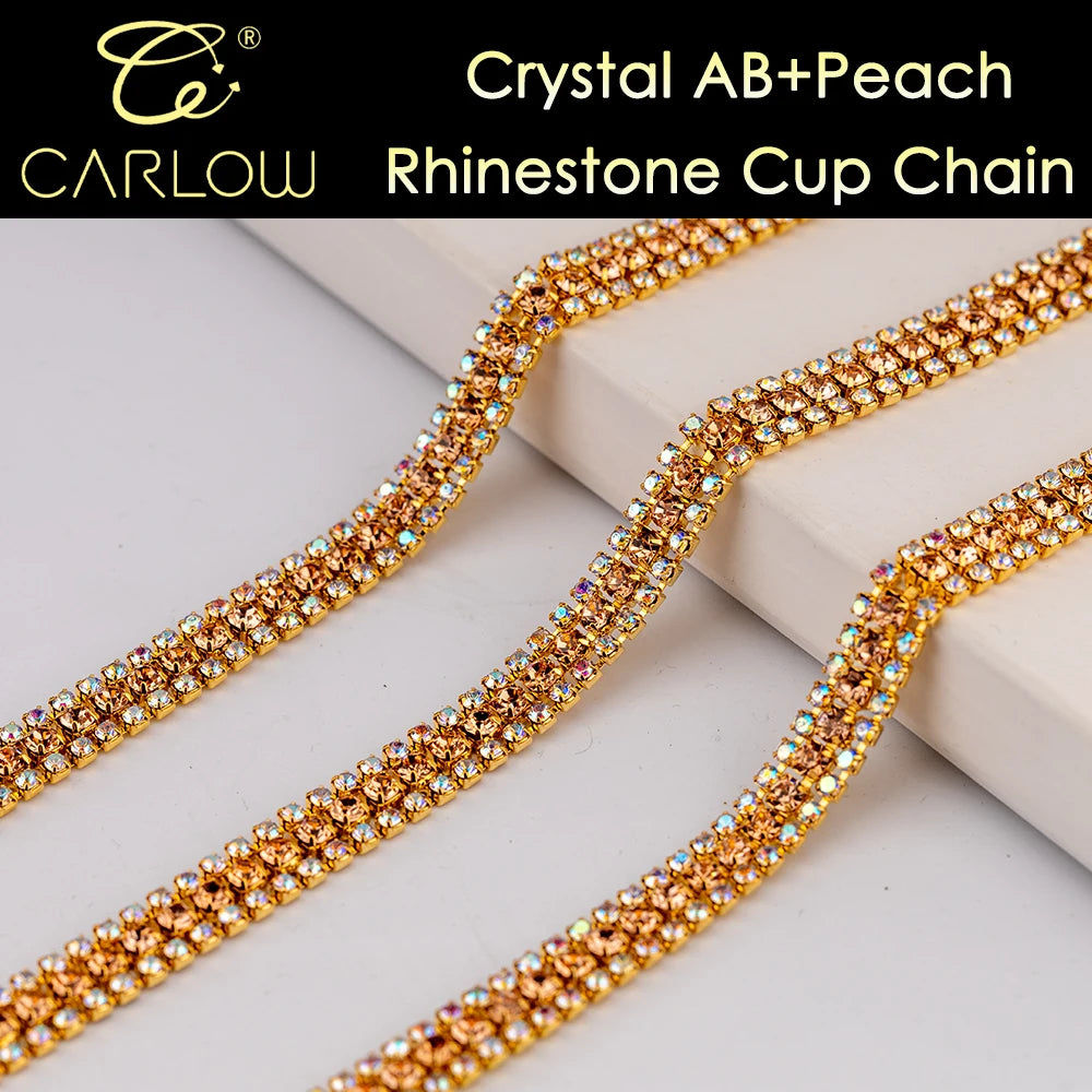 CARLOW AAAAA 3-Row Rhinestone Cup Chain – Gold Base