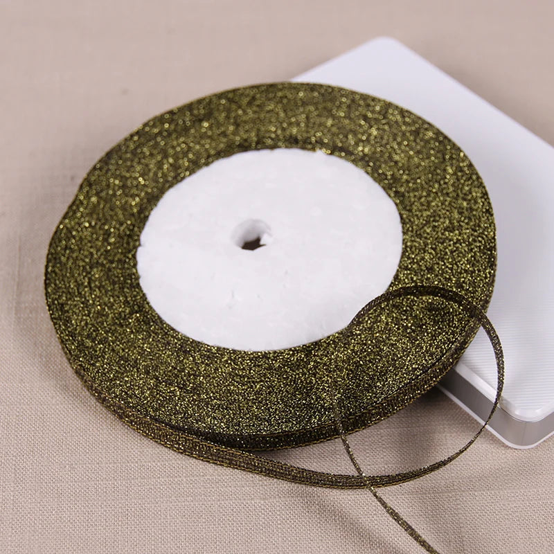 25Y 6mm Glitter Silk Satin Ribbon – Silver/Gold