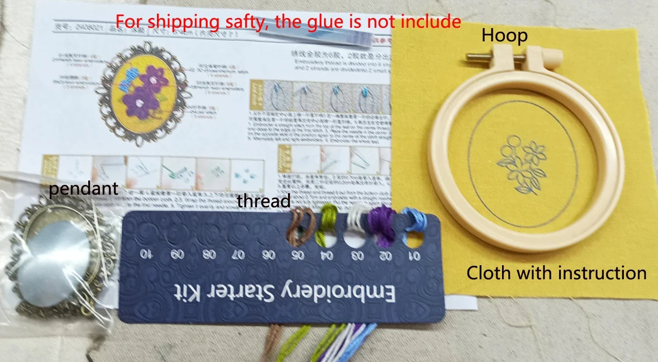 Rose Mini Embroidery Necklace DIY Pendant Kit