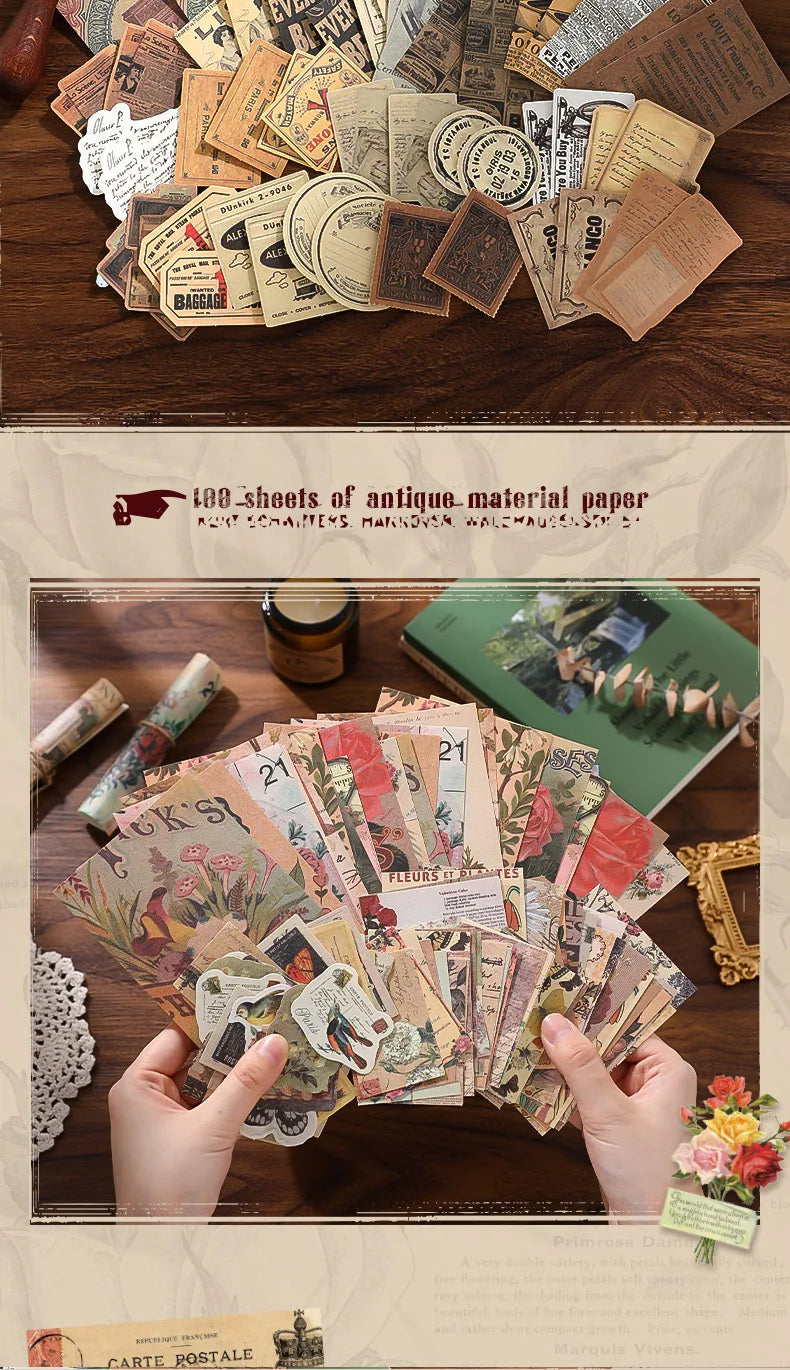 100PCS Retro Scrapbook Paper Set – DIY Collage, Journal & Album Craft Materials