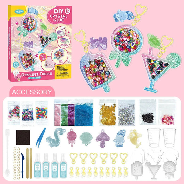 Kids DIY Crystal Glue Keychain Craft Kit – Fun Art Set for Girls