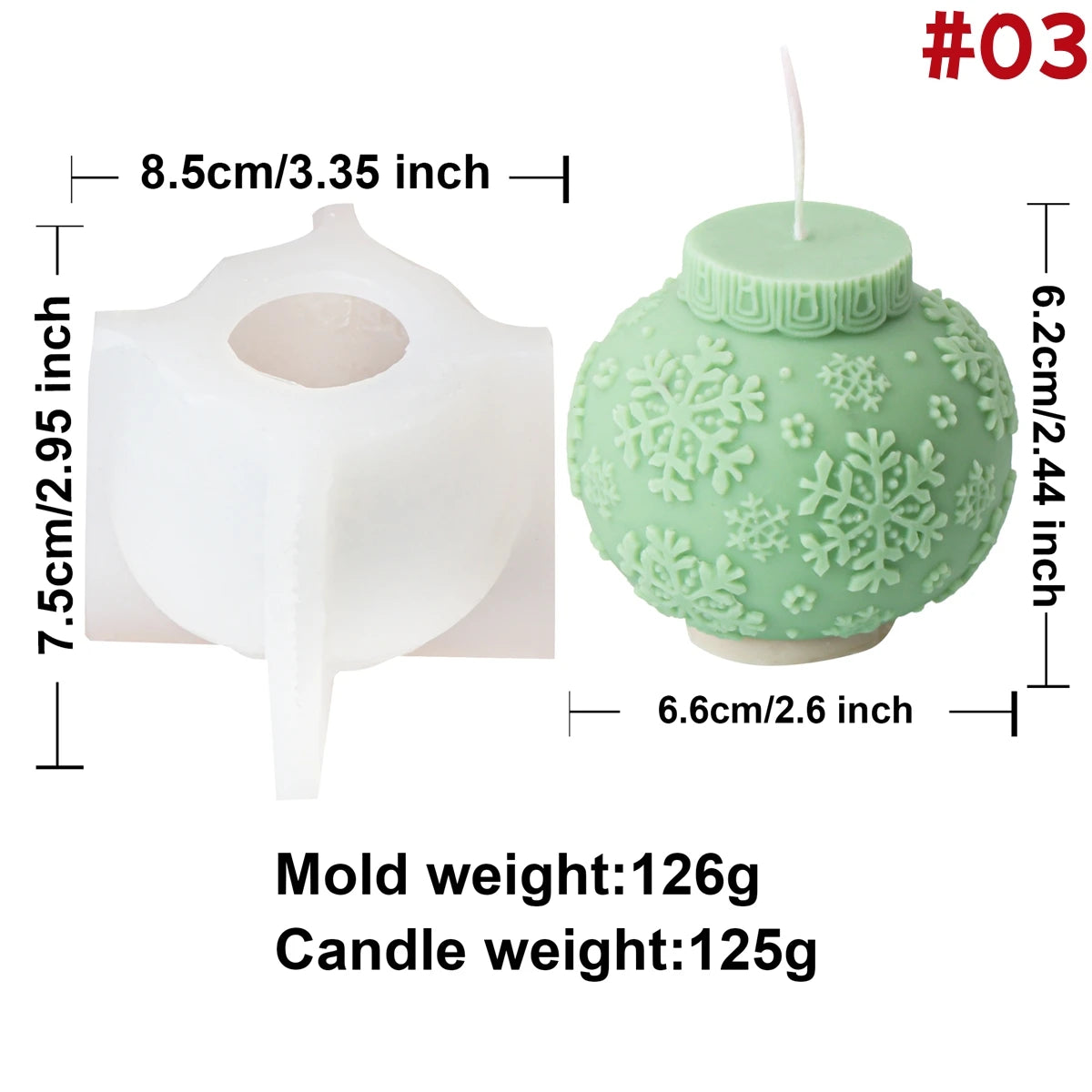 3D Christmas Ball Candle Mold – Silicone Embossed Lantern Mold for DIY Crafts