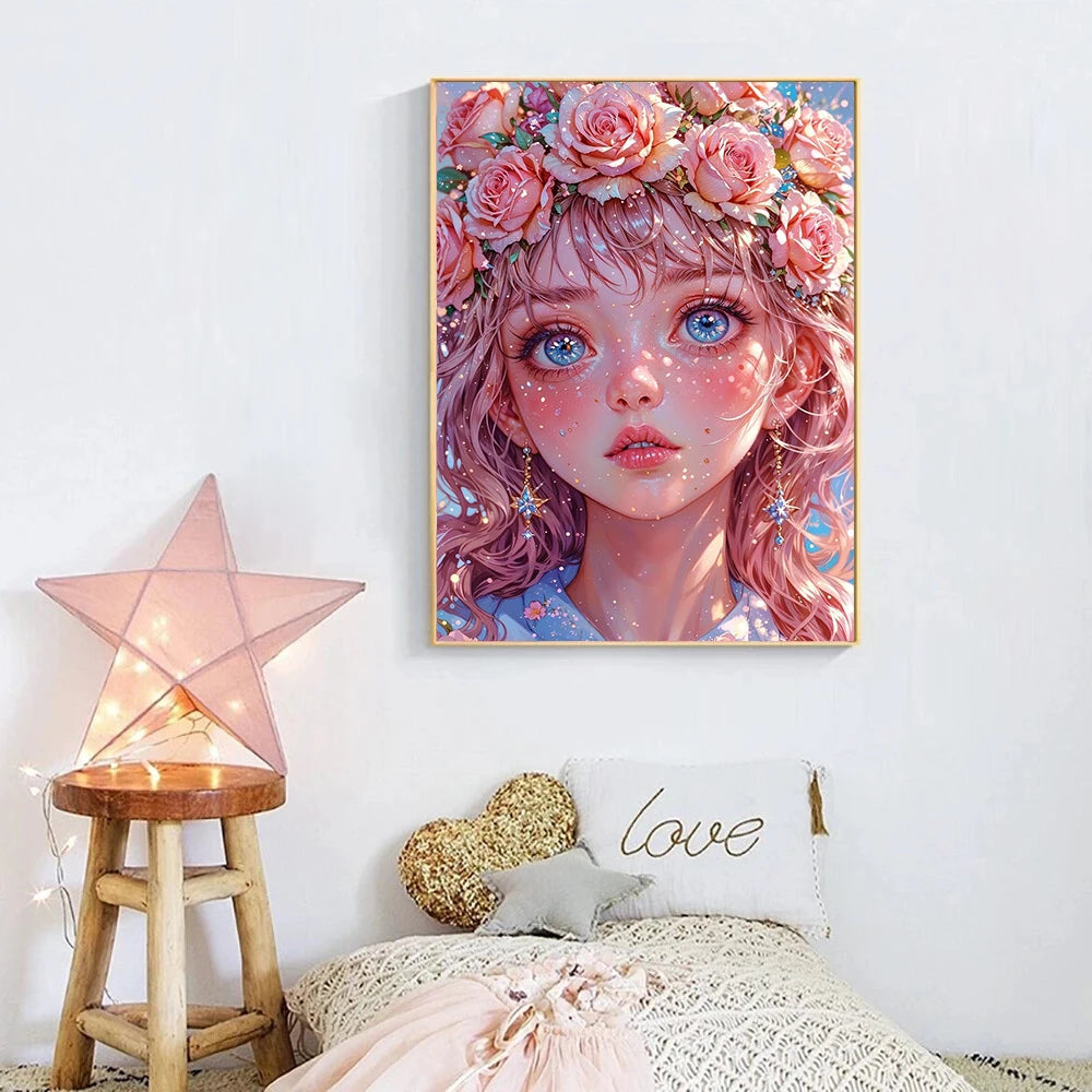 Anime Girl Diamond Painting Kit – AB Rhinestone Mosaic Embroidery Art DIY Craft