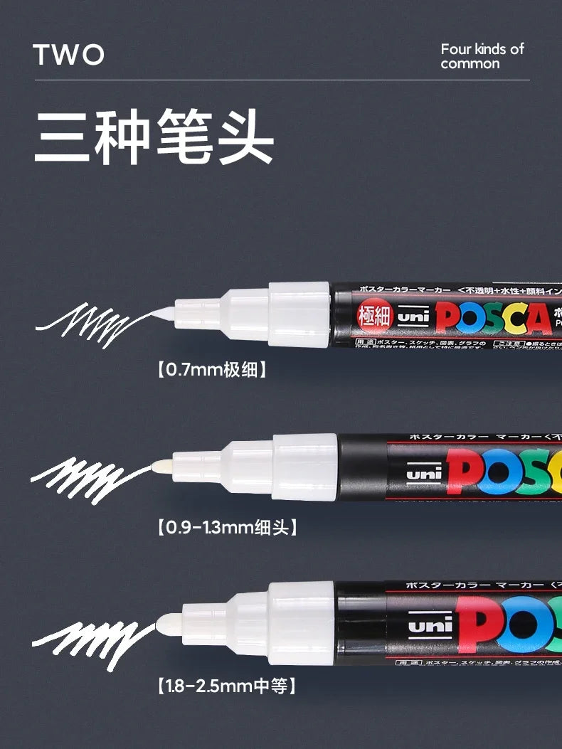 🎨 UNI POSCA Acrylic Paint Marker Set – PC-1M / PC-3M / PC-5M Quick-Dry Permanent Paint Pens