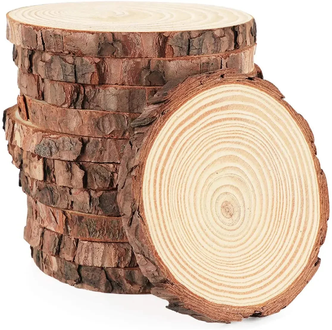 Natural Pine Wood Slices with Bark – 3–16CM Unfinished Round Log Discs (1–10pcs)